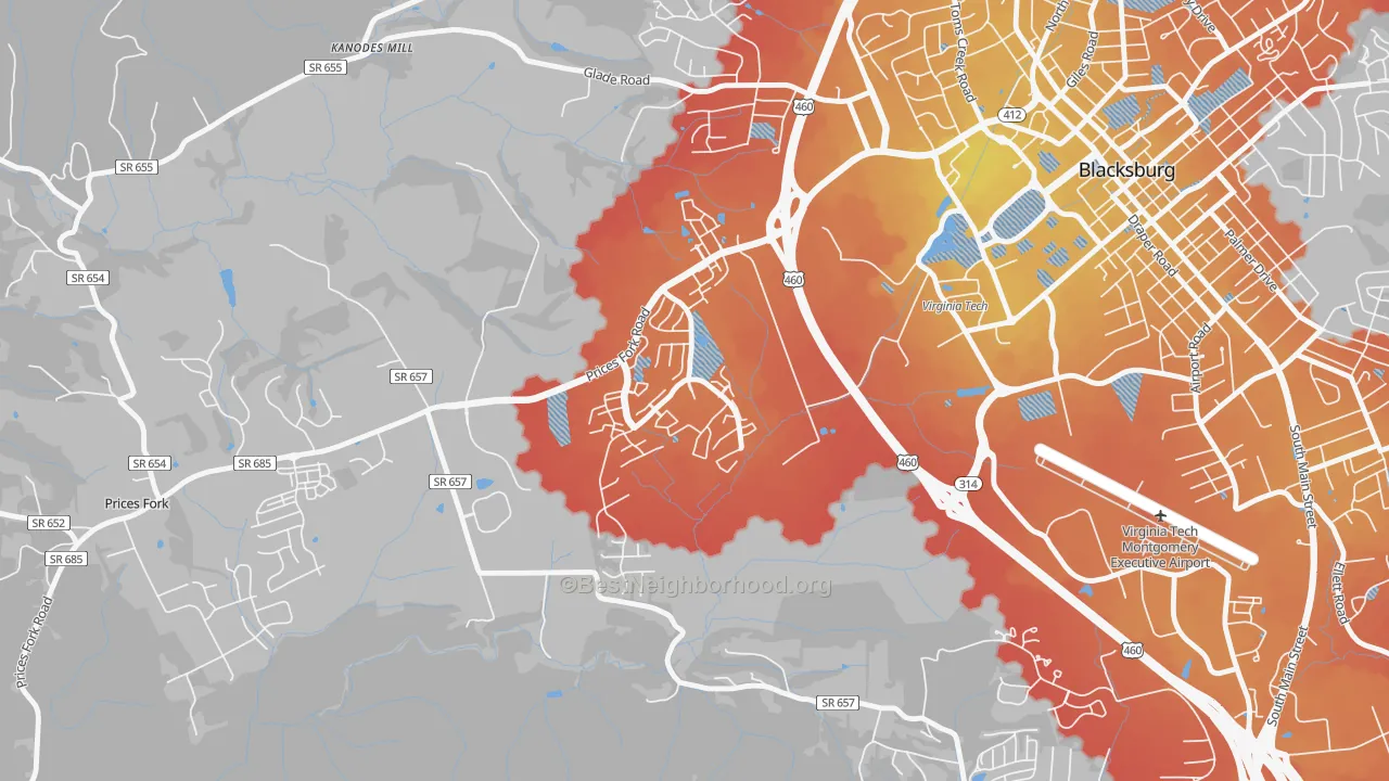 Transit Grade map of Hethwood-Prices Fork, Blacksburg, VA