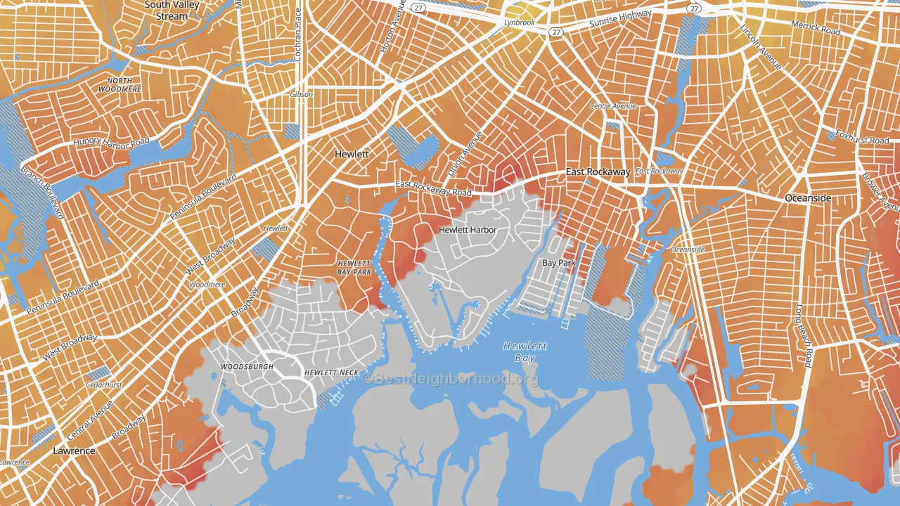 Transit Grade map of Hewlett Harbor, NY