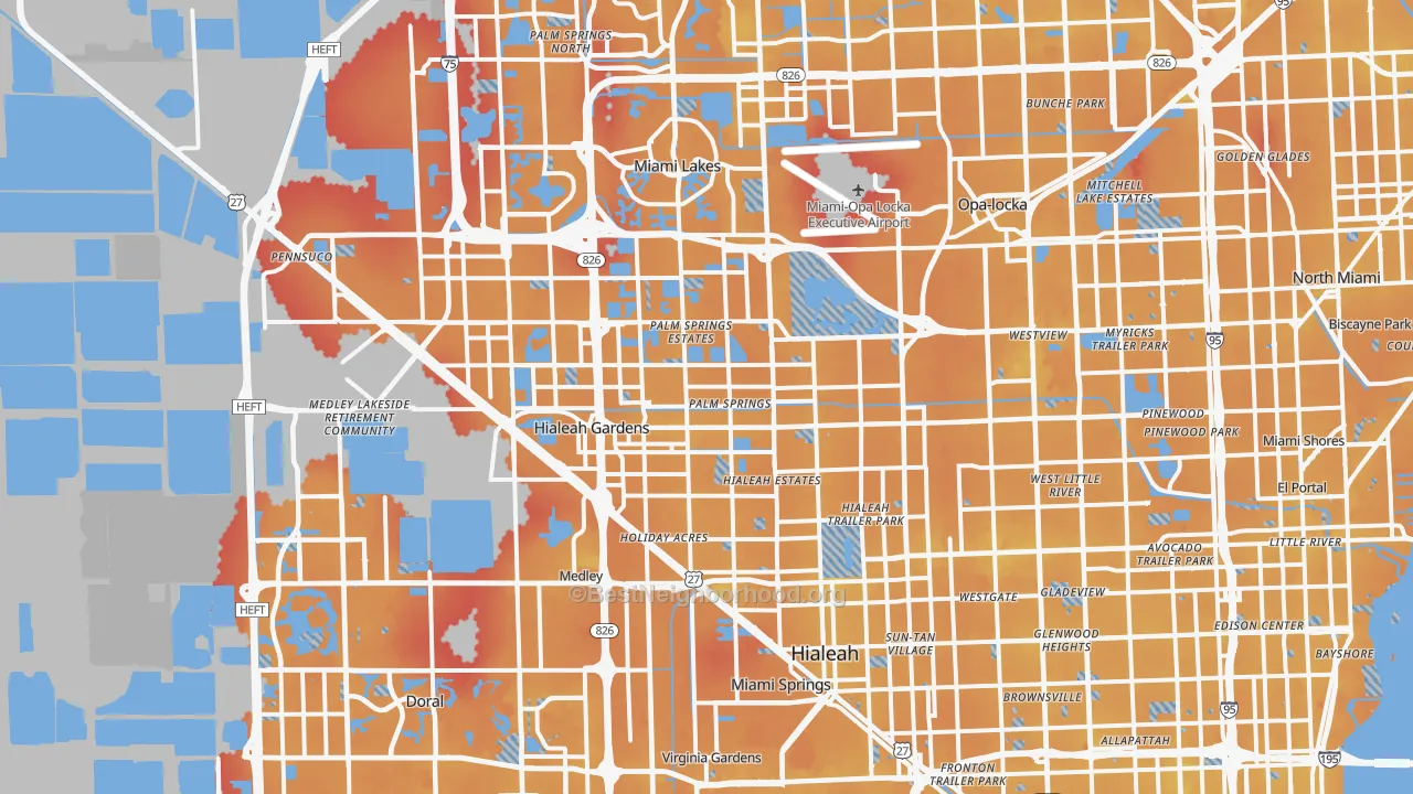 Transit Grade map of Hialeah, FL