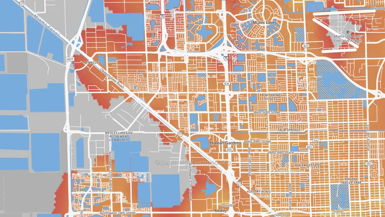 Transit Grade map of Hialeah Gardens, FL