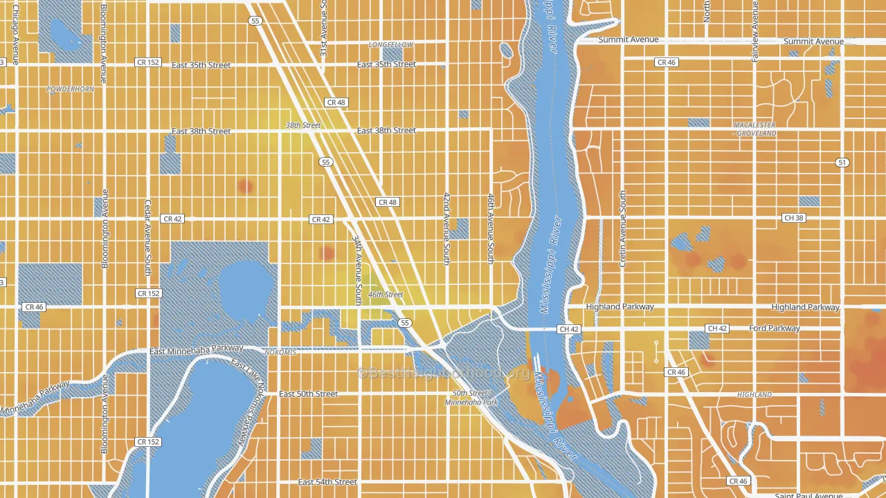 Transit Grade map of Hiawatha, Minneapolis, MN