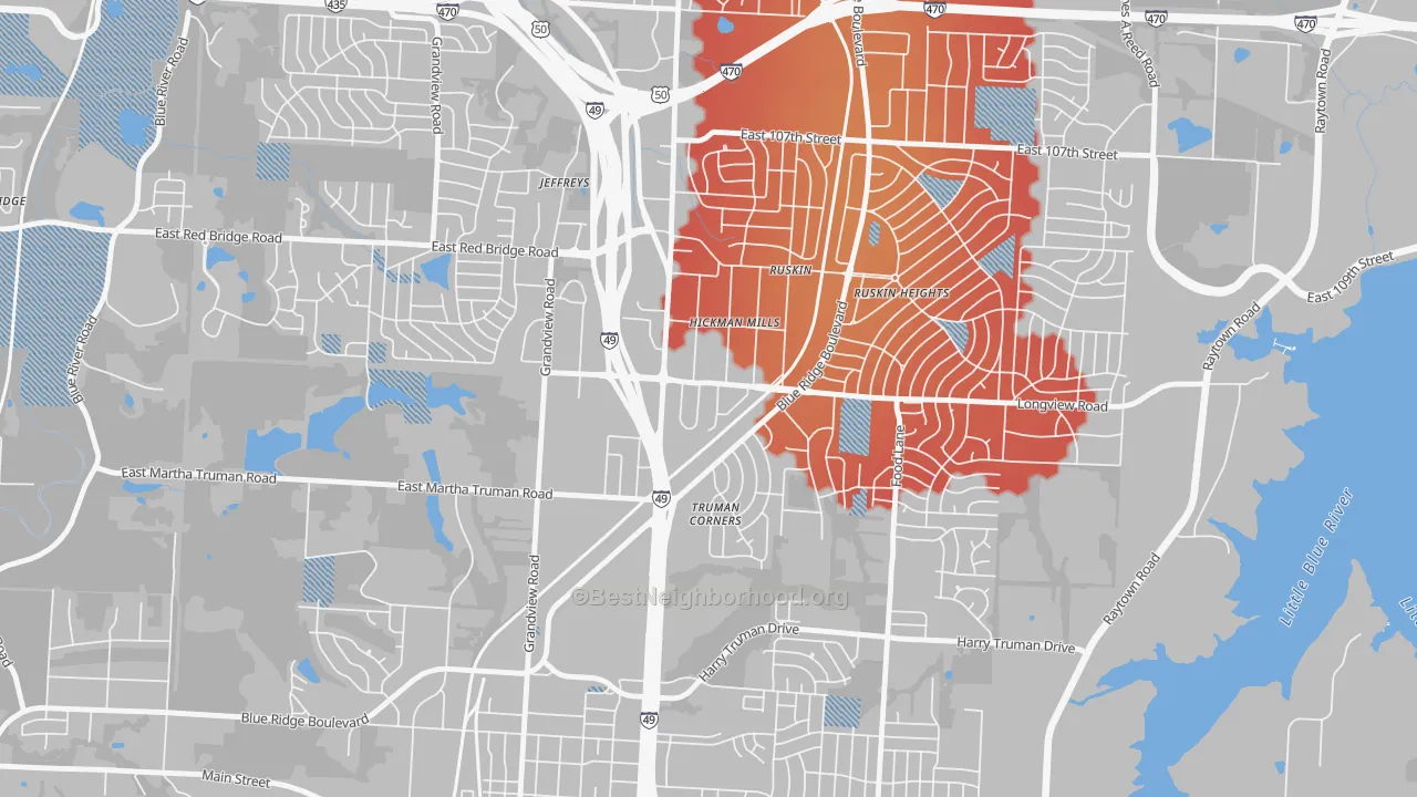 Transit Grade map of Hickman Mills, Kansas City, MO