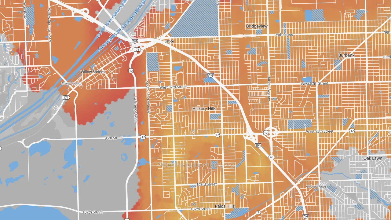 Transit Grade map of Hickory Hills, IL