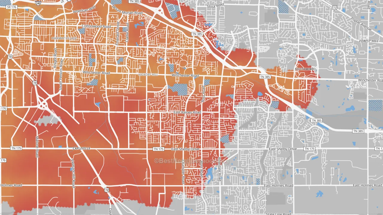 Transit Grade map of Hickory Ridge-South Riverdale, Memphis, TN