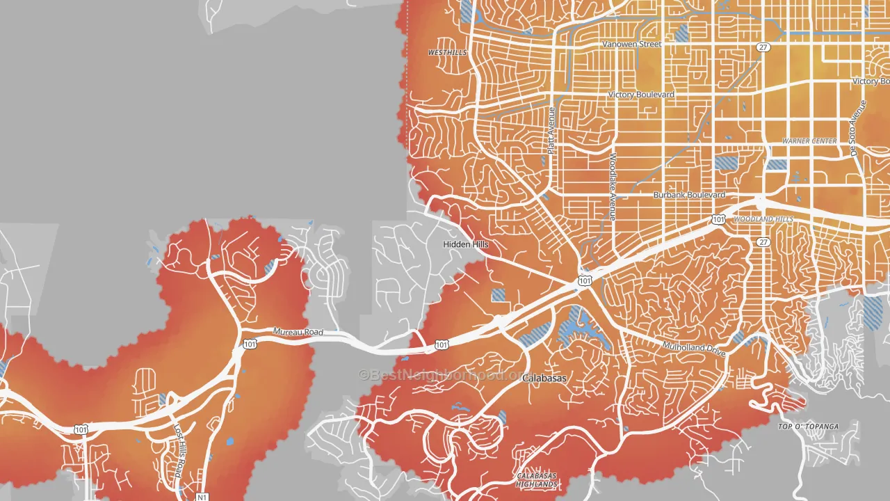 Transit Grade map of Hidden Hills, CA