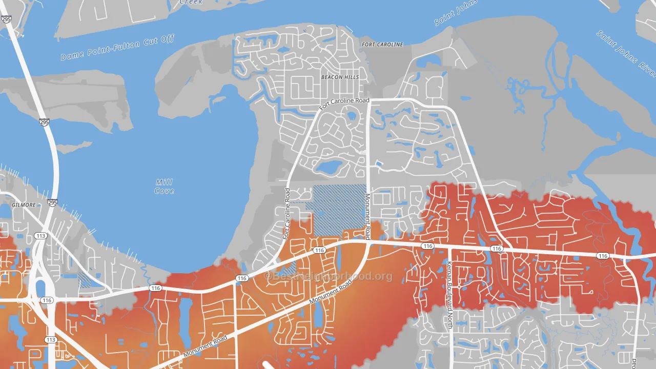 Transit Grade map of Hidden Hills, Jacksonville, FL