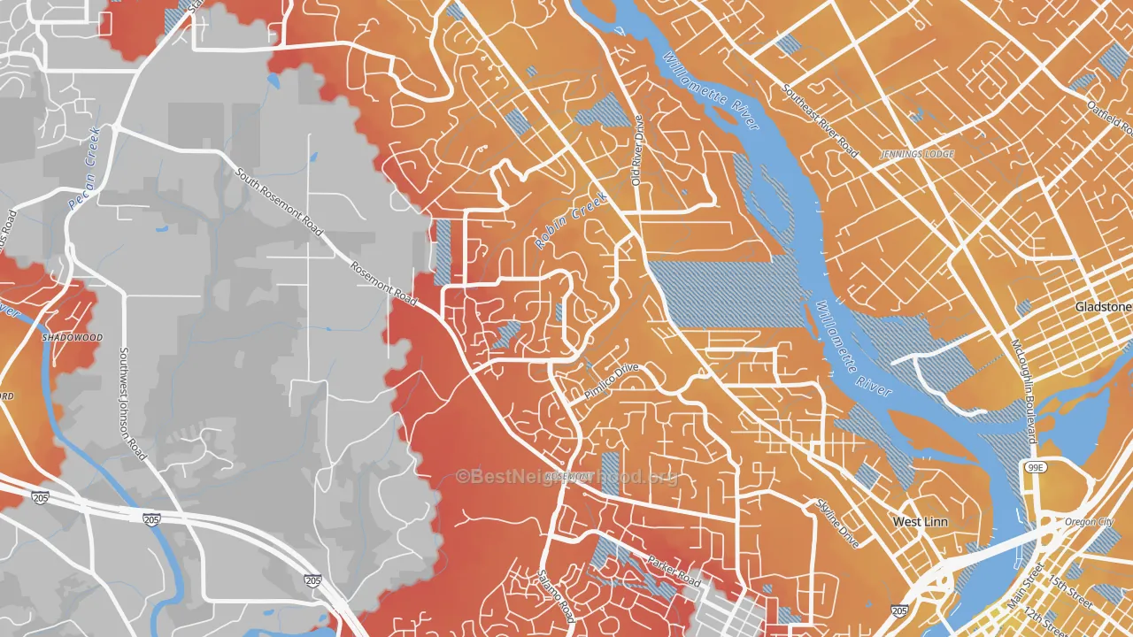 Transit Grade map of Hidden Springs, West Linn, OR