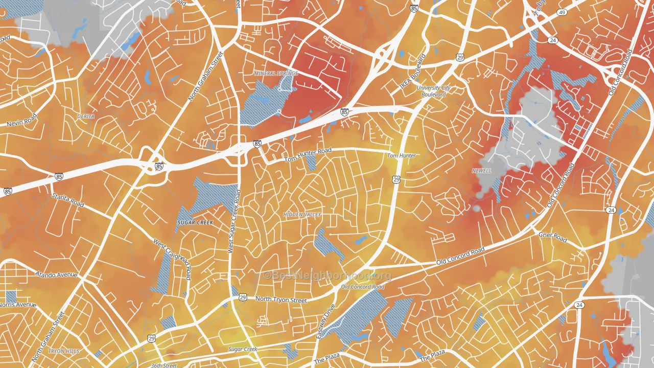 Transit Grade map of Hidden Valley, Charlotte, NC