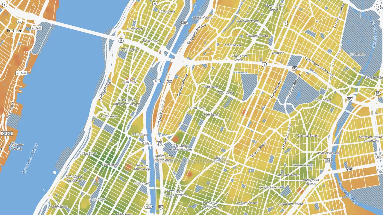 Transit Grade map of Highbridge, Bronx, NY
