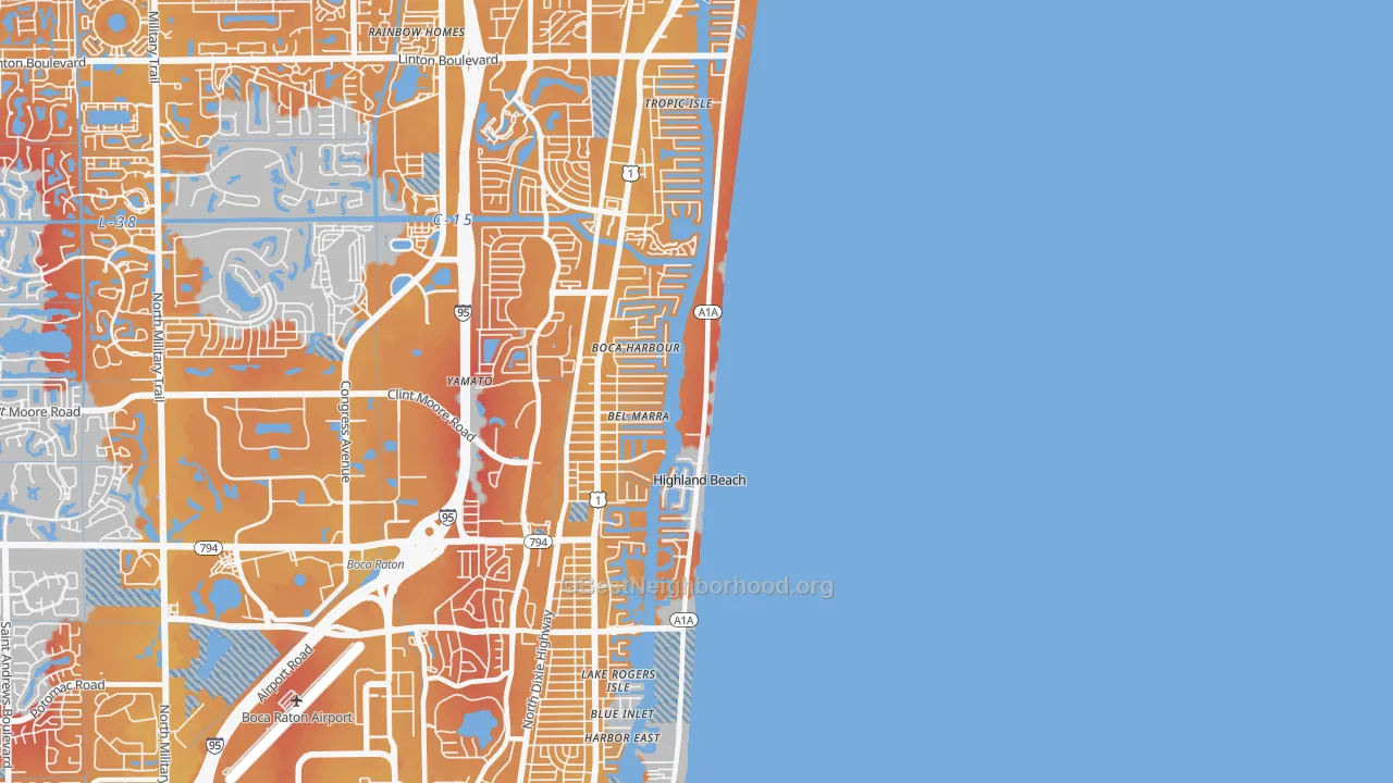 Transit Grade map of Highland Beach, FL