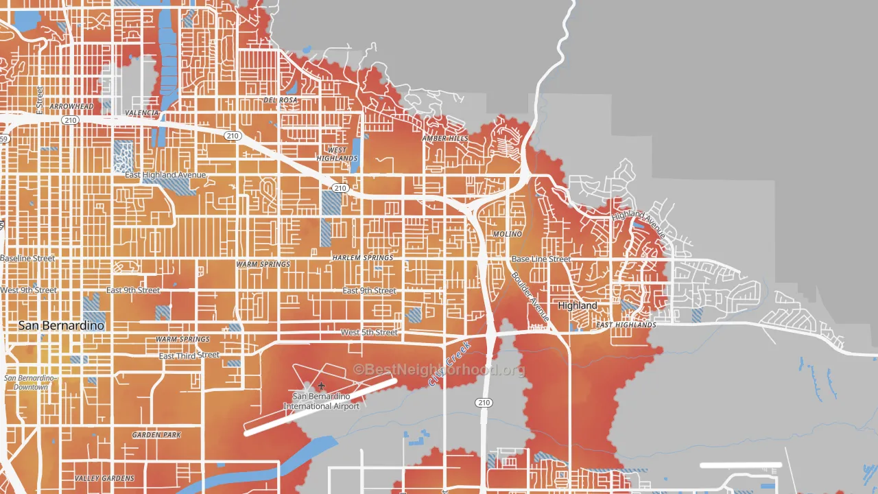 Transit Grade map of Highland, CA
