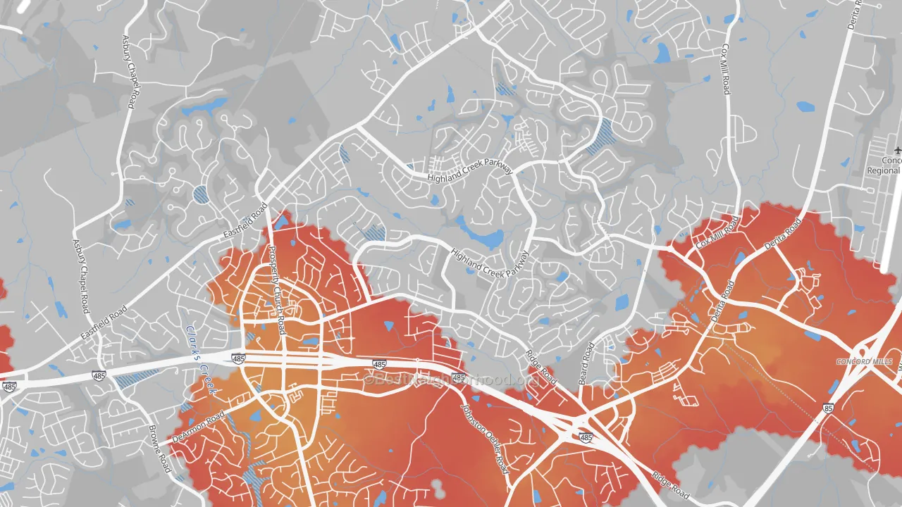 Transit Grade map of Highland Creek, Charlotte, NC