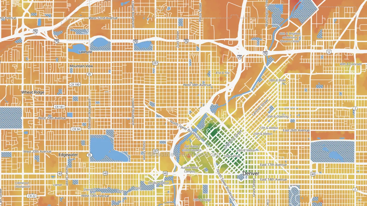 Transit Grade map of Highland, Denver, CO