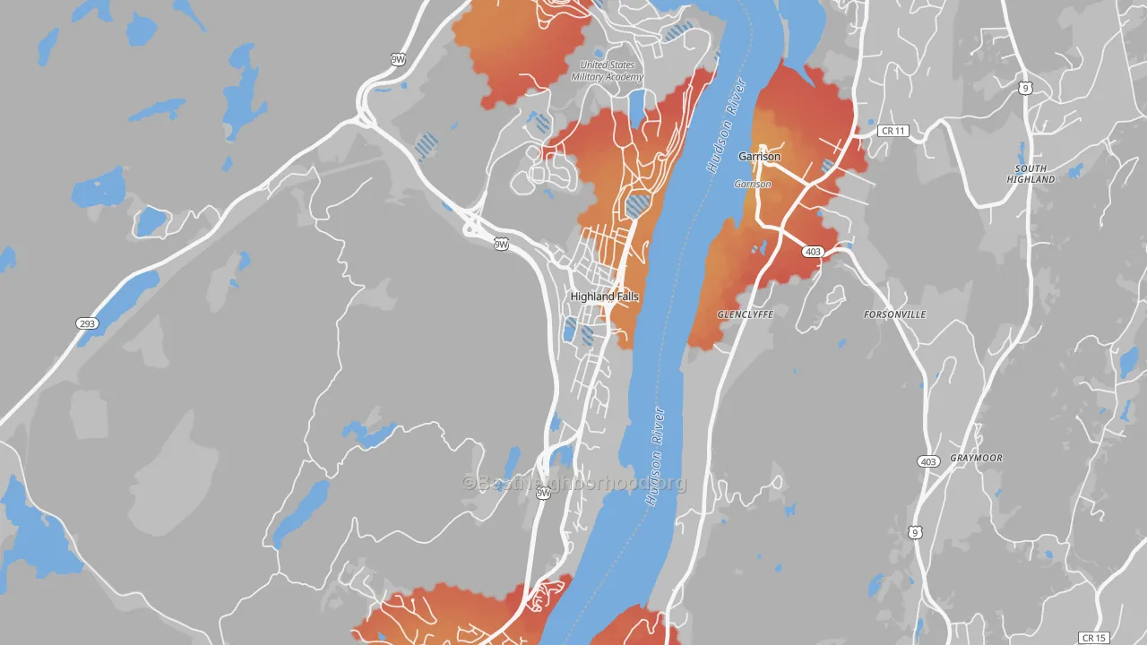 Transit Grade map of Highland Falls, NY