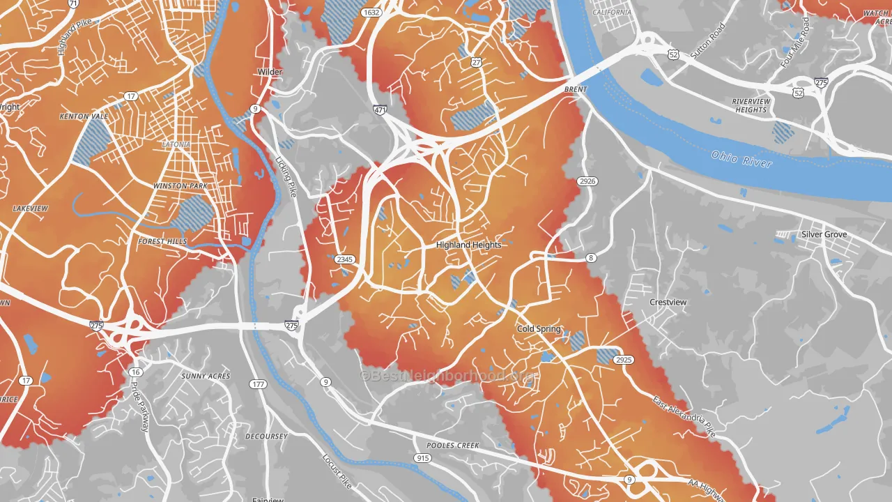 Transit Grade map of Highland Heights, KY