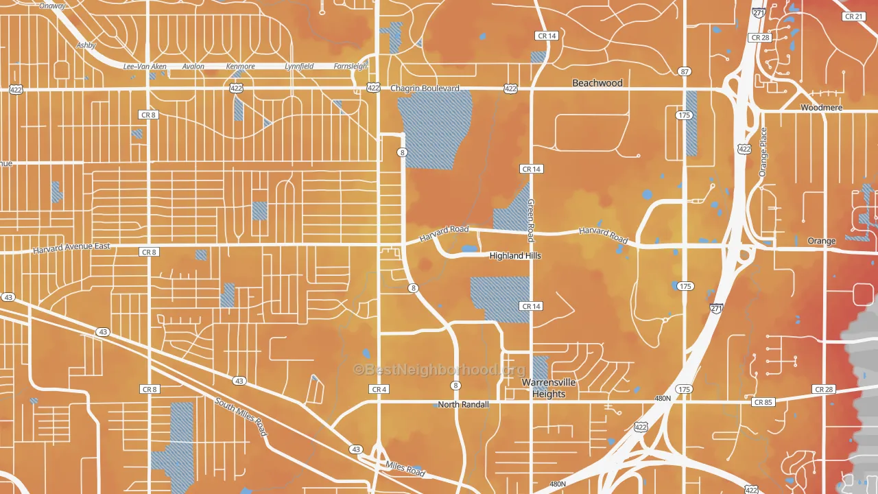 Transit Grade map of Highland Hills, OH