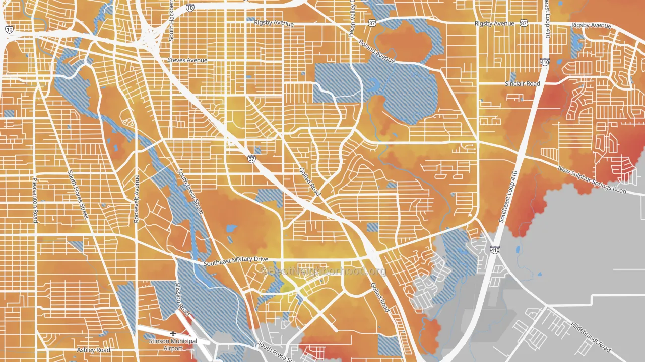 Transit Grade map of Highland Hills, San Antonio, TX