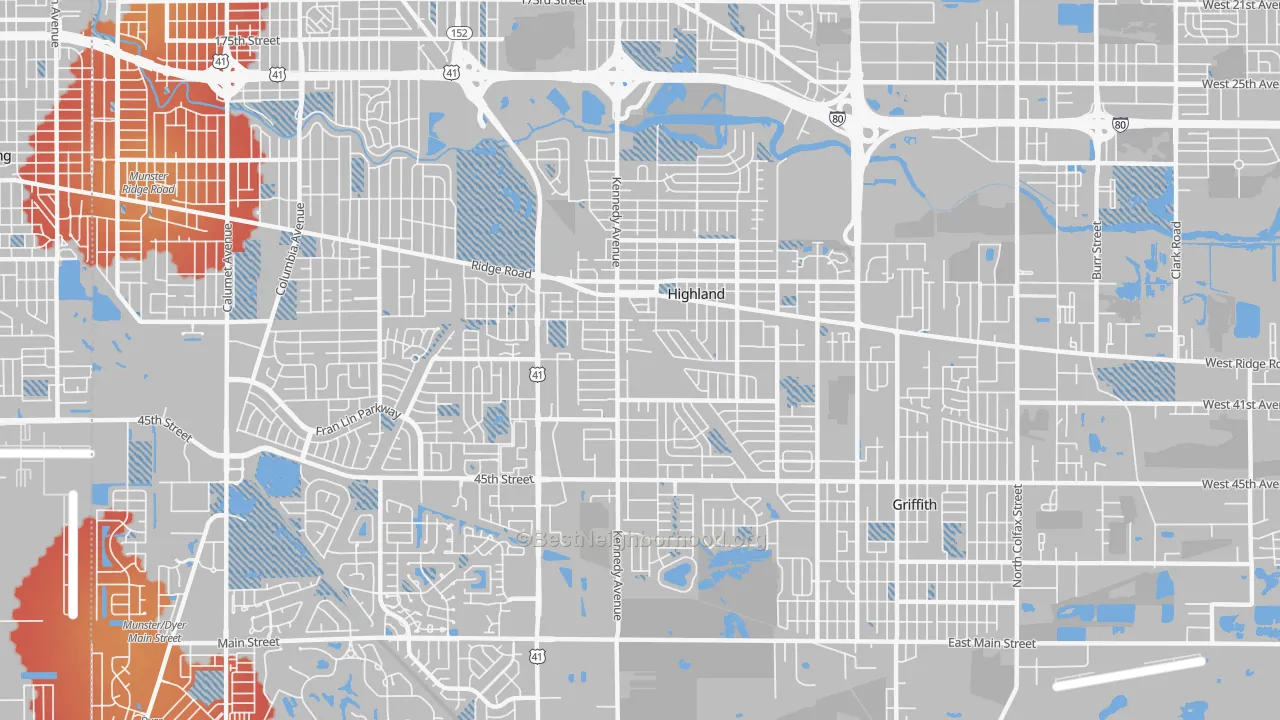 Transit Grade map of Highland, IN