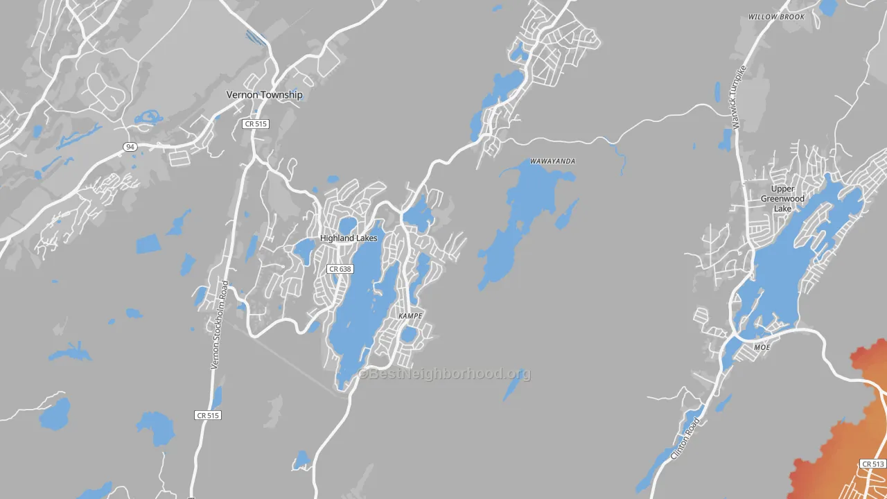 Transit Grade map of Highland Lakes, NJ