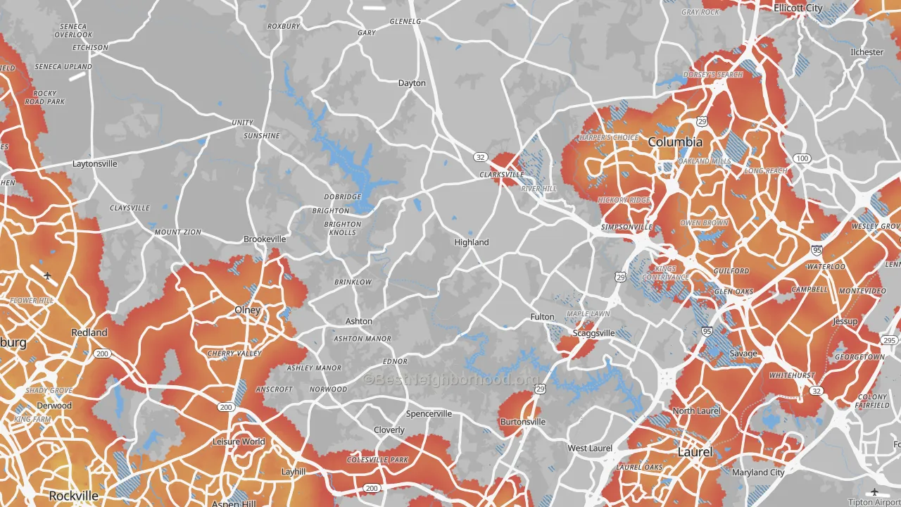 Transit Grade map of Highland, MD