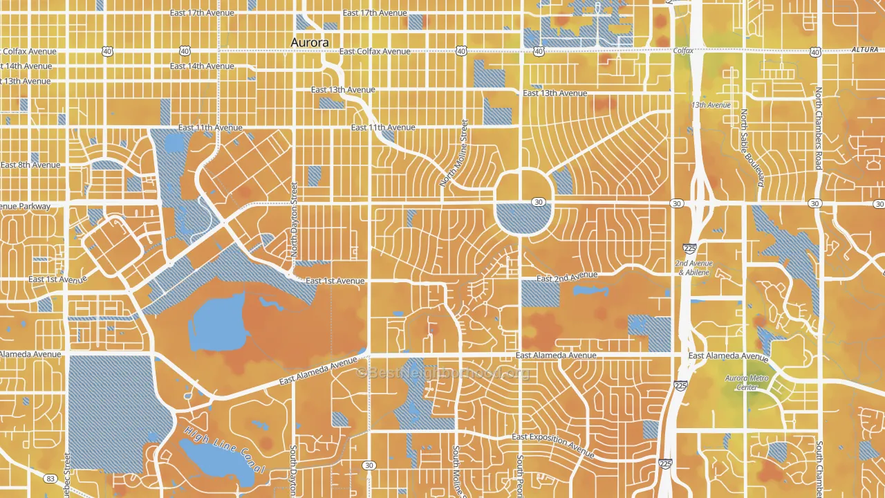 Transit Grade map of Highland Park, Aurora, CO
