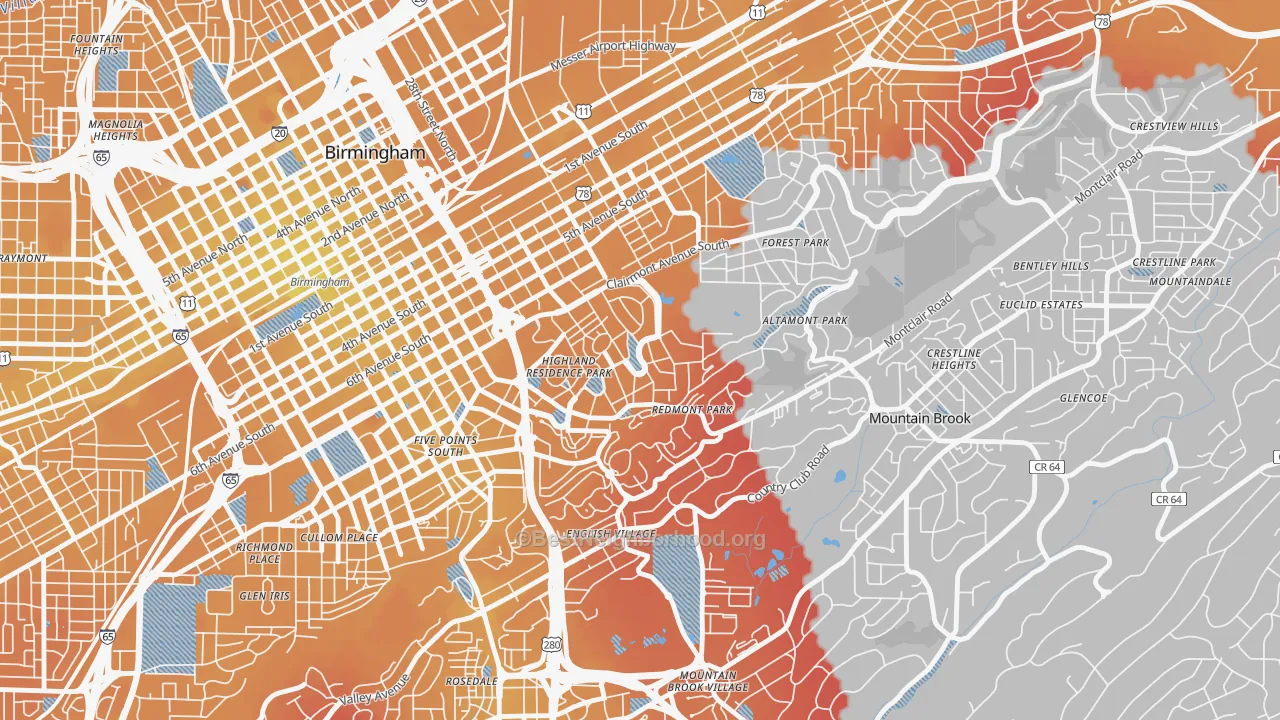 Transit Grade map of Highland Park, Birmingham, AL