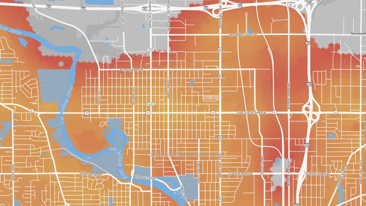 Transit Grade map of Highland Park, Des Moines, IA