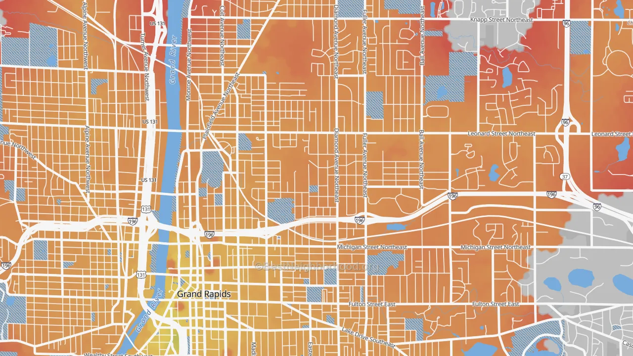 Transit Grade map of Highland Park, Grand Rapids, MI