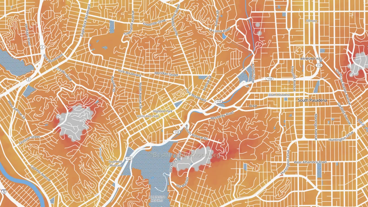Transit Grade map of Highland Park, Los Angeles, CA