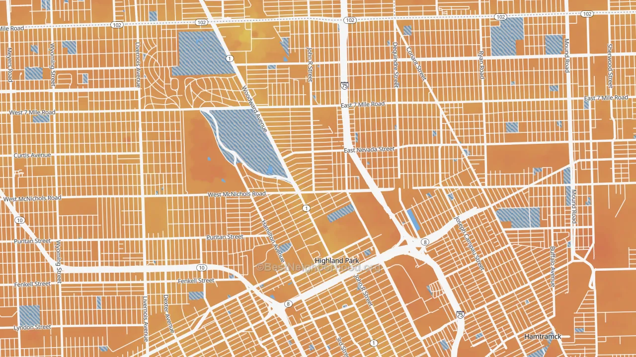 Transit Grade map of Highland Park, MI
