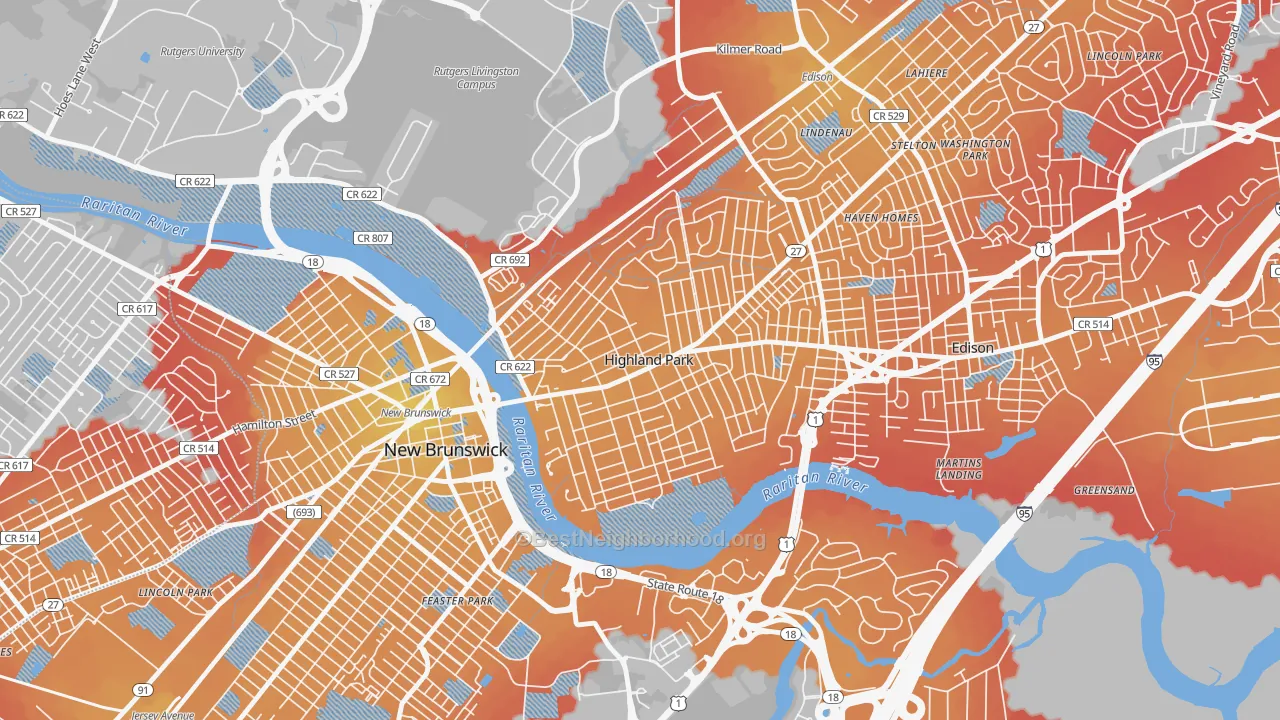 Transit Grade map of Highland Park, NJ