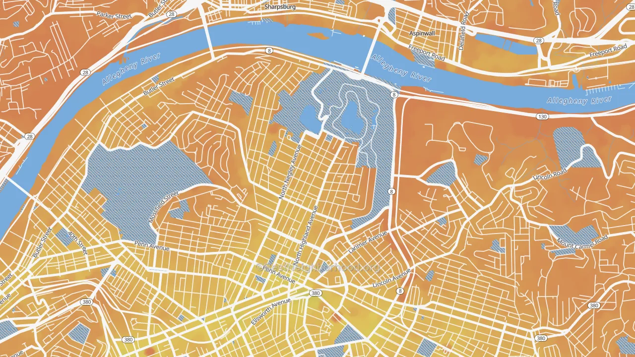 Transit Grade map of Highland Park, Pittsburgh, PA