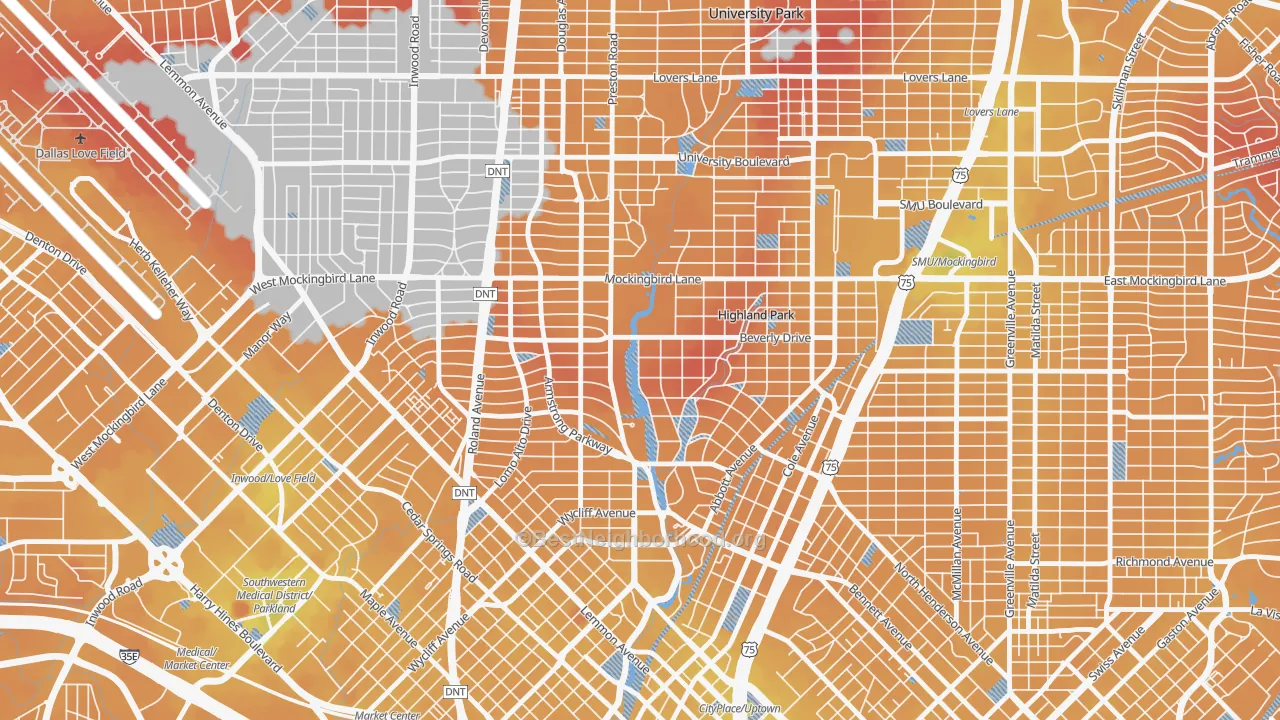 Transit Grade map of Highland Park, TX