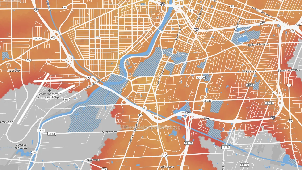 Transit Grade map of Highland, Rochester, NY