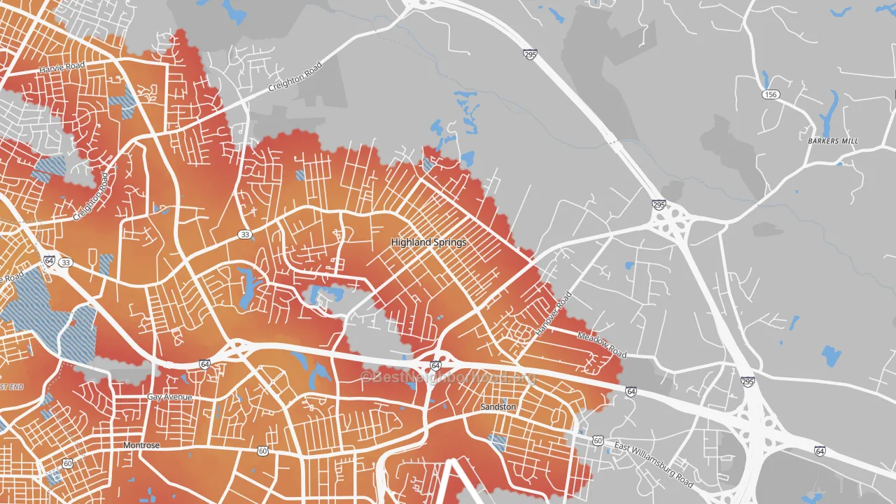 Transit Grade map of Highland Springs, VA