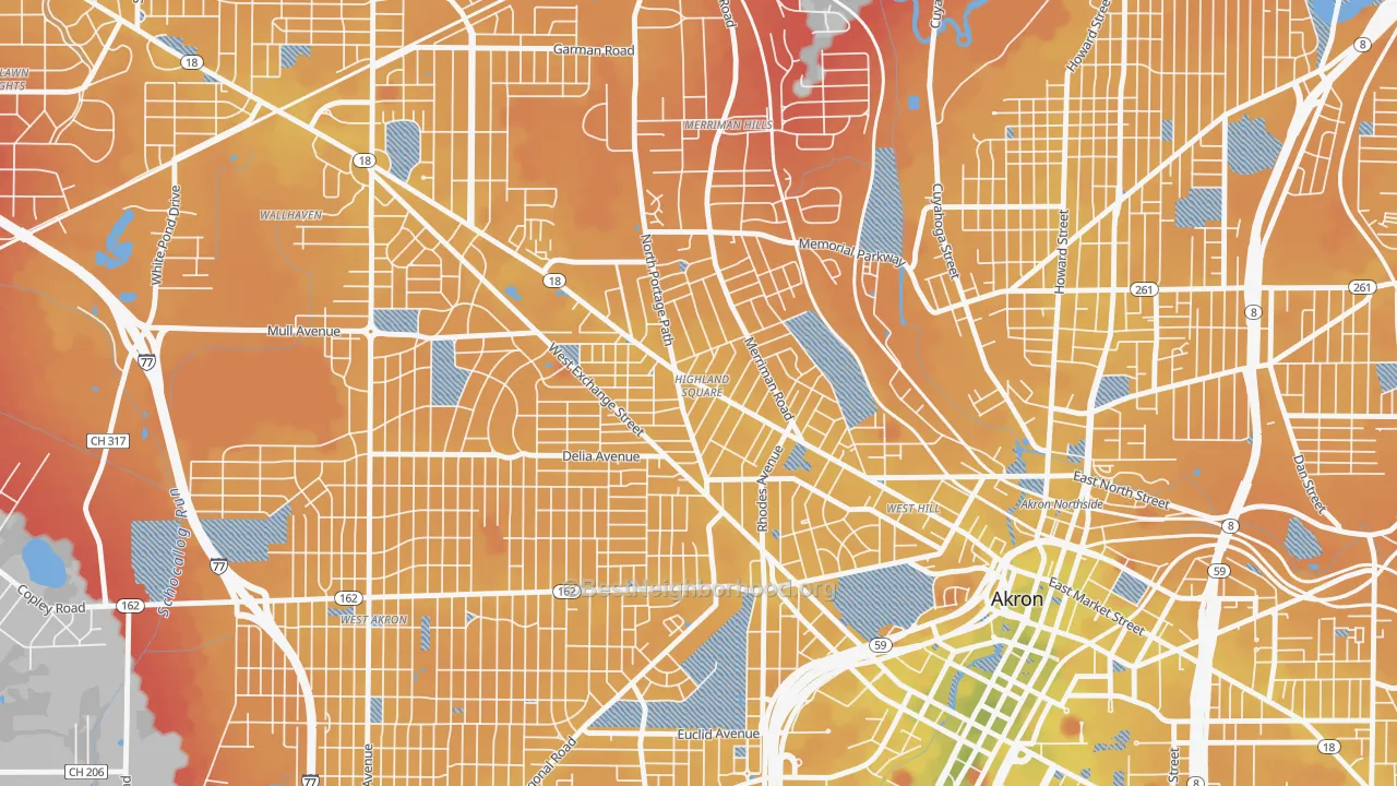 Transit Grade map of Highland Square, Akron, OH