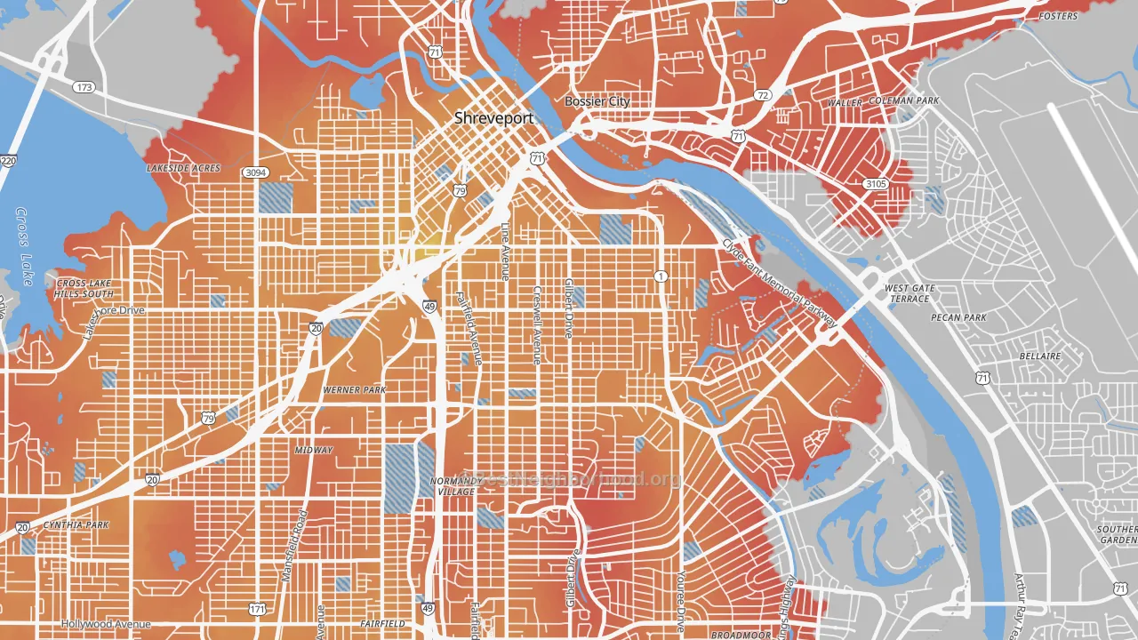 Transit Grade map of Highland-Stoner Hill, Shreveport, LA