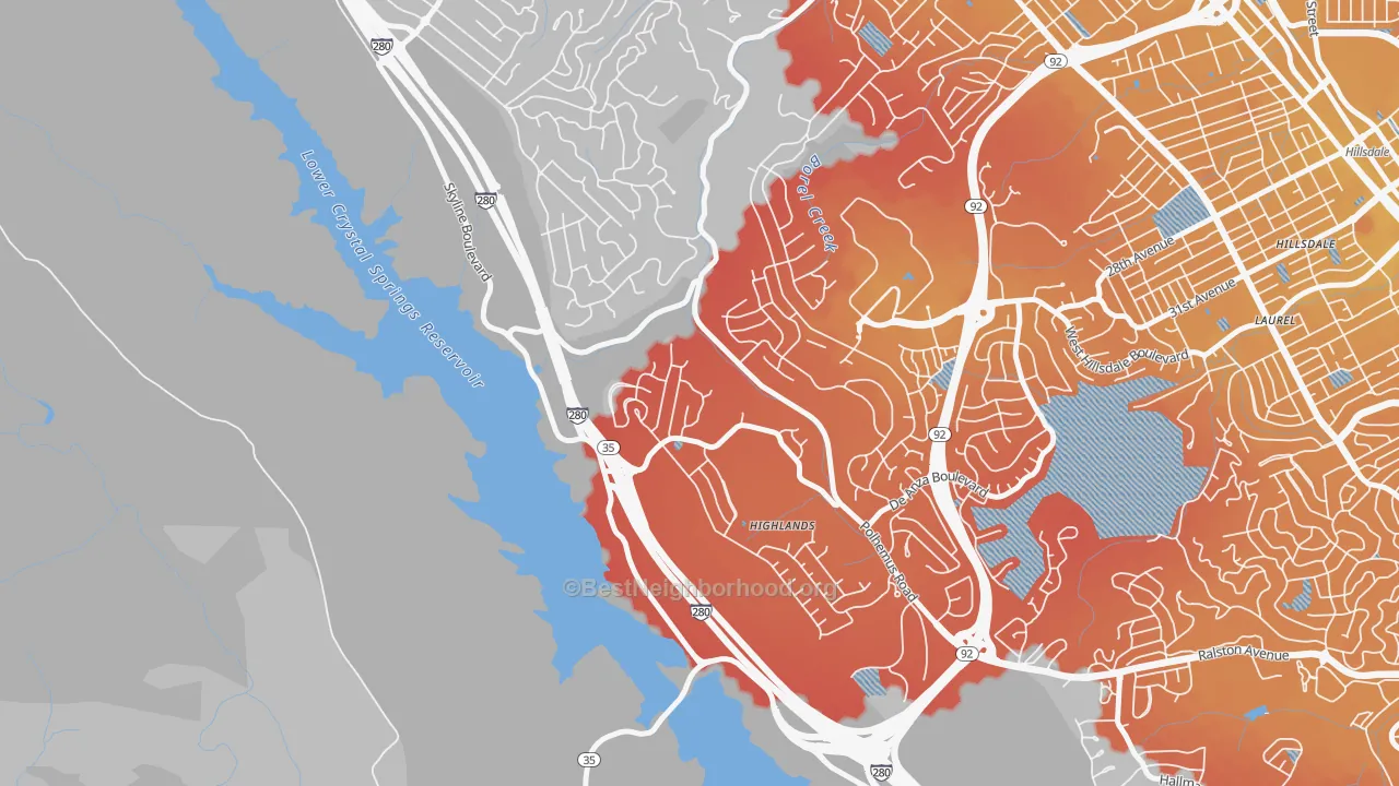 Transit Grade map of Highlands-Baywood Park, CA