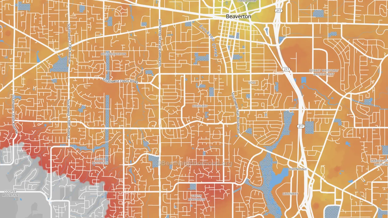 Transit Grade map of Highlands, Beaverton, OR