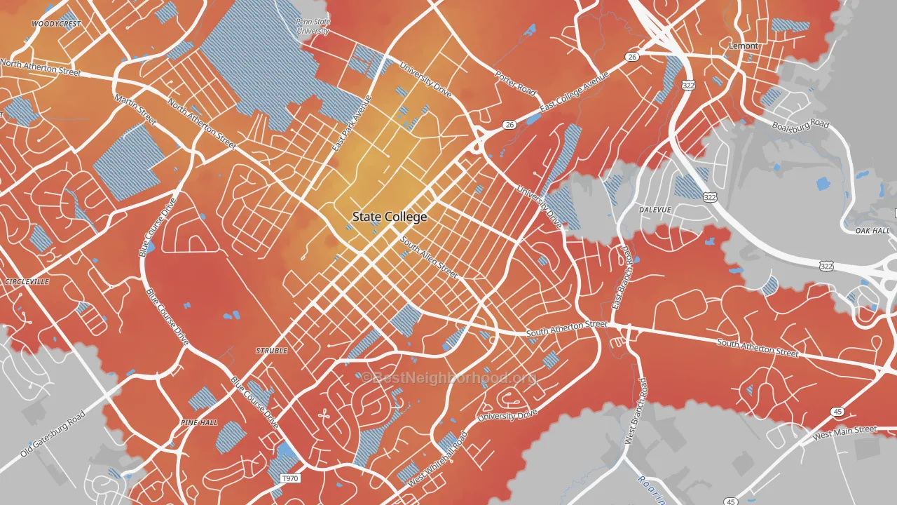 Transit Grade map of Highlands Historic District, State College, PA