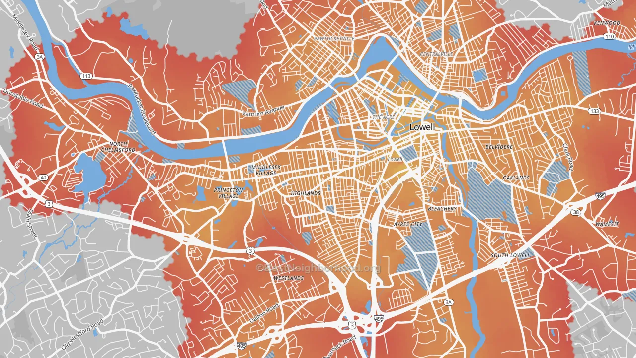 Transit Grade map of Highlands, Lowell, MA