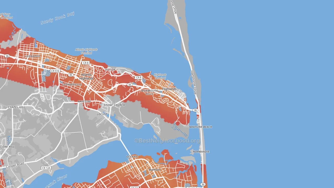 Transit Grade map of Highlands, NJ