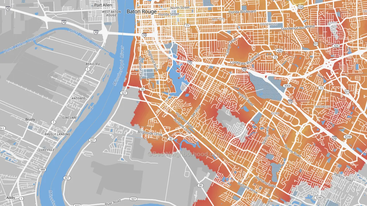 Transit Grade map of Highlands-Perkins, Baton Rouge, LA