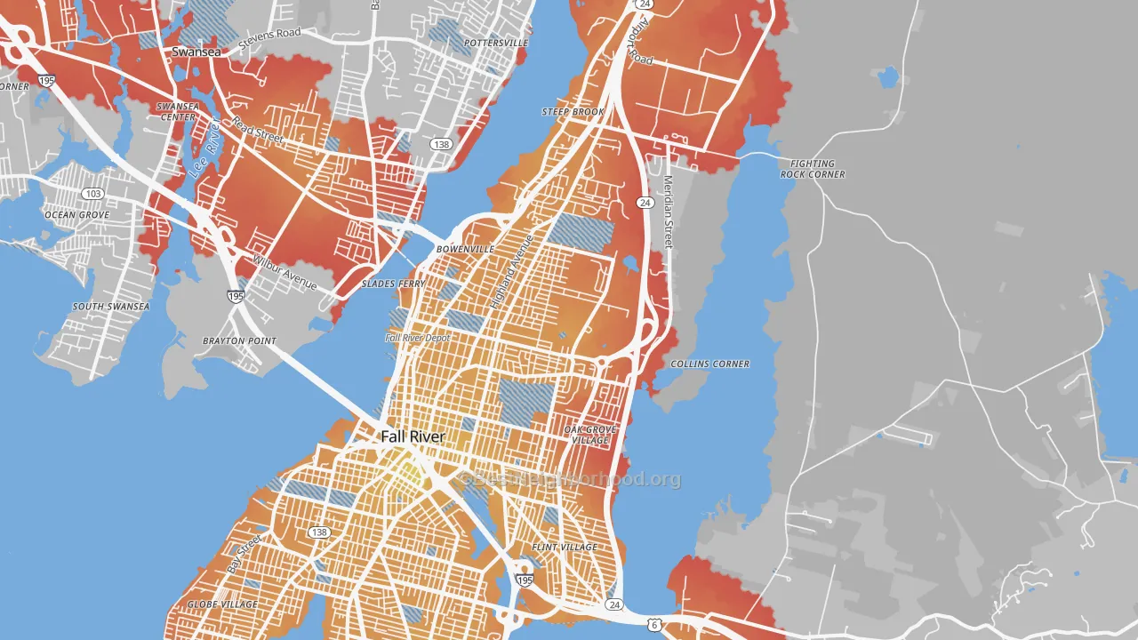 Transit Grade map of Highlands-Providence, Fall River, MA