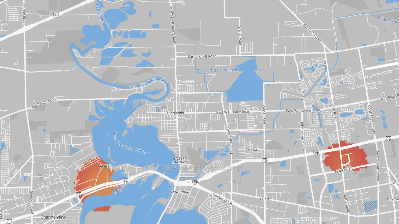 Transit Grade map of Highlands, TX
