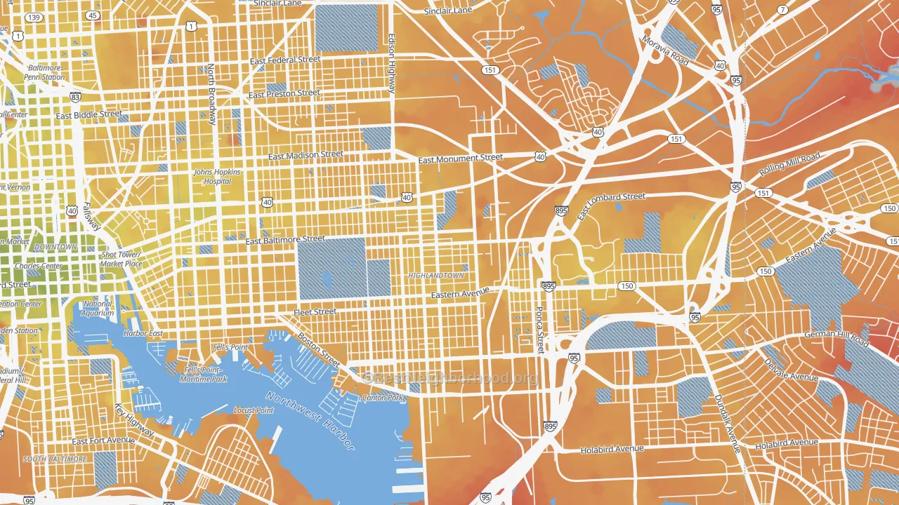 Transit Grade map of Highlandtown, Baltimore, MD