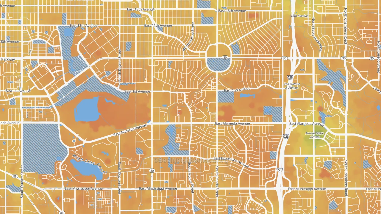 Transit Grade map of Highline Villages, Aurora, CO
