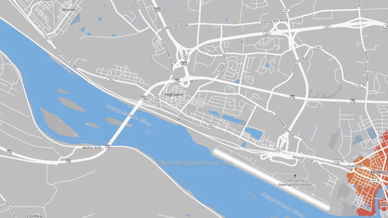 Transit Grade map of Highspire, PA