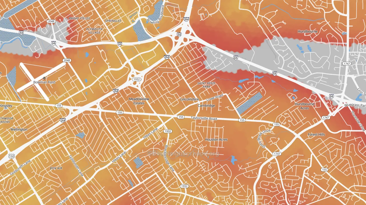 Transit Grade map of Hikes Point, Louisville, KY