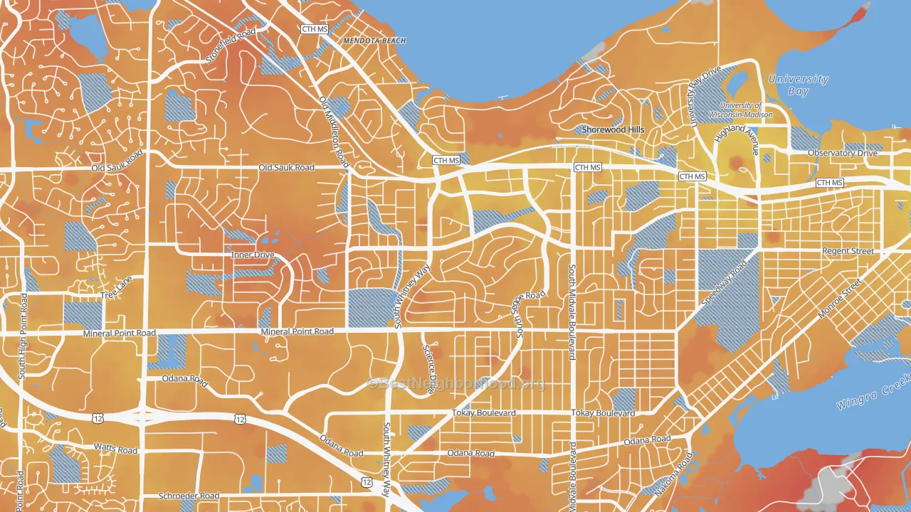 Transit Grade map of Hill Farms-University Neighborh, Madison, WI